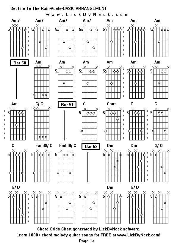 Chord Grids Chart of chord melody fingerstyle guitar song-Set Fire To The Rain-Adele-BASIC ARRANGEMENT,generated by LickByNeck software.